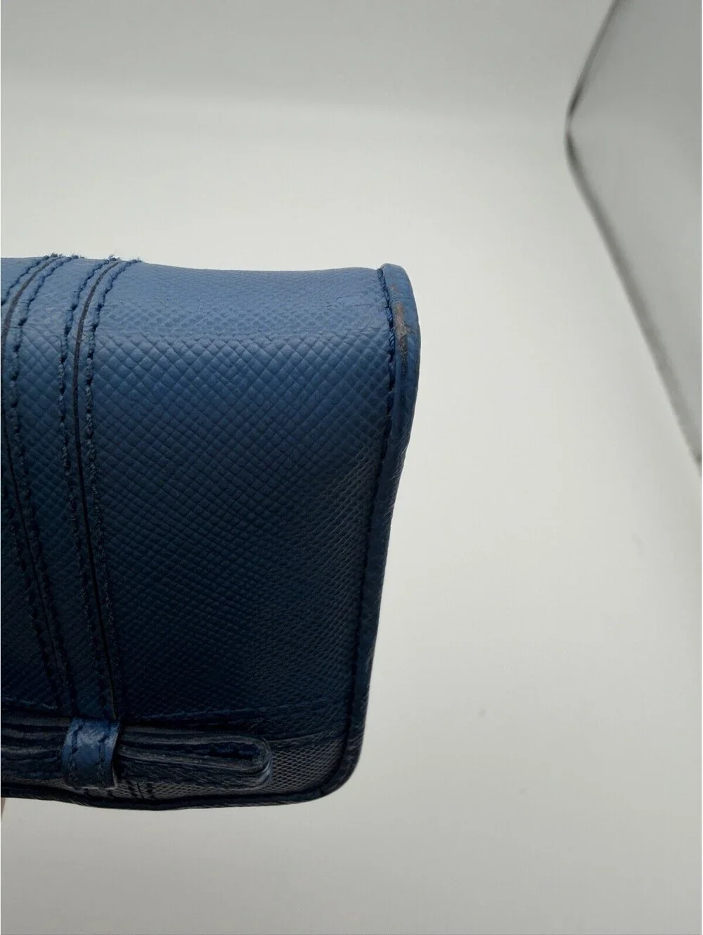Authentic PRADA Blue Saffiano Leather Women Long Wallet Bow COA